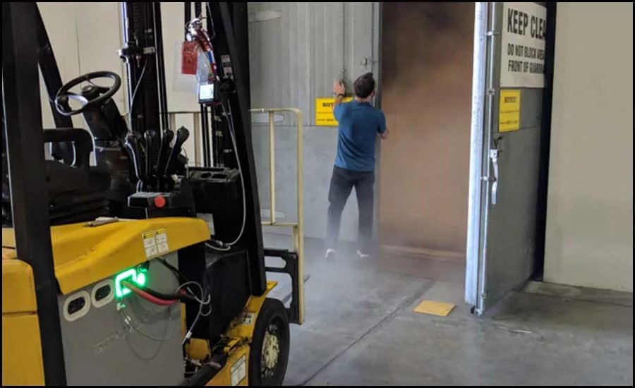 cold storage facility with a forklift