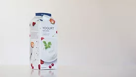 Elopak white fiber board packaging for cold chain beverages. 