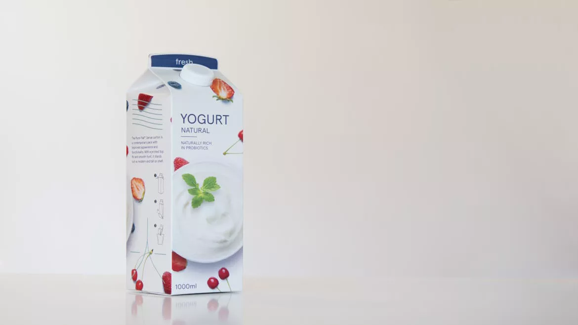 Elopak white fiber board packaging for cold chain beverages.