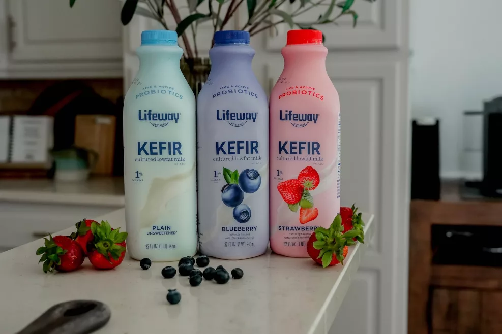 three bottles of kefir.