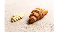 Bake’Up frozen croissant, uncooked on the left and cooked on the right.