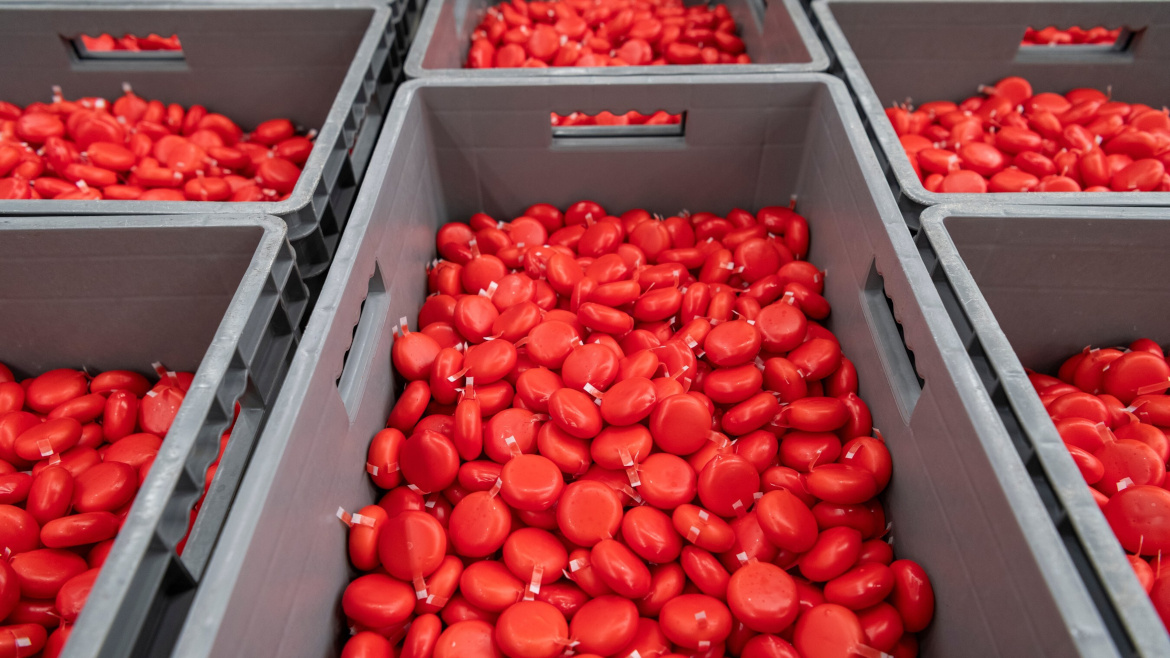 Gray cartons full of Bel Brands Babybel Cheese.