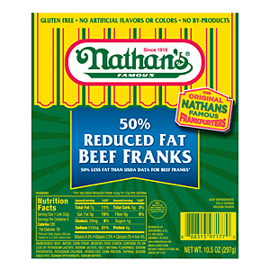 Nathan's Famous 50% hot dogs