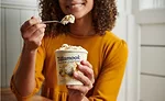 Sea Salt Honeycomb Toffee Frozen Custard Tillamook Woman Smiling Eating Dessert