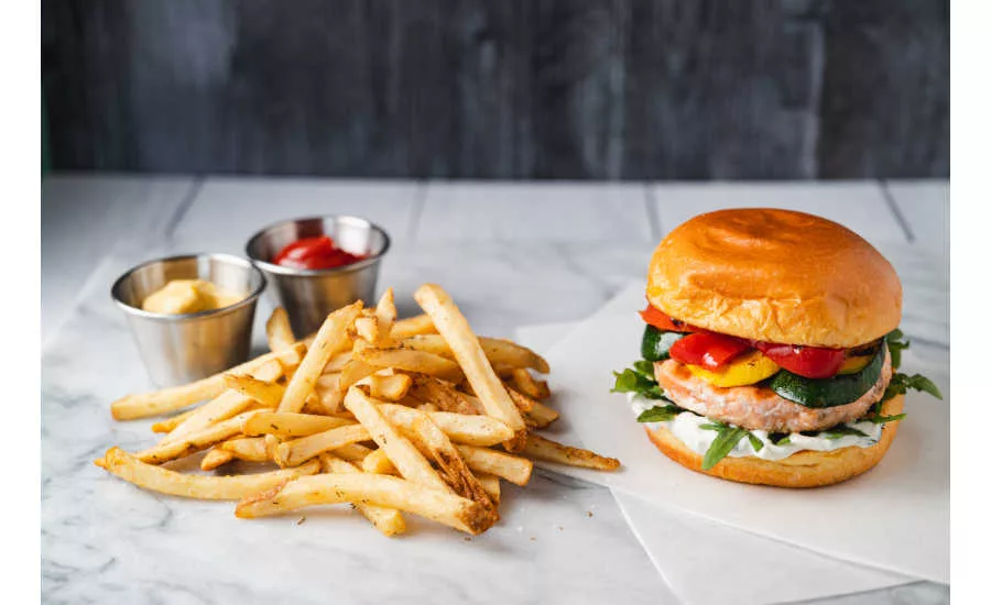 Salmon Burger French Fries Blue Circle Foods