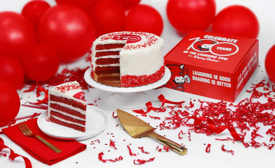 Sliced Red Velvet Cake Laughing Cow Cheese 100th Anniversary Daisy Cakes