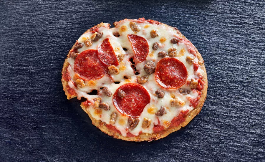 Cauliflower Crust Three Meat Pizza Life Cuisine Sliced