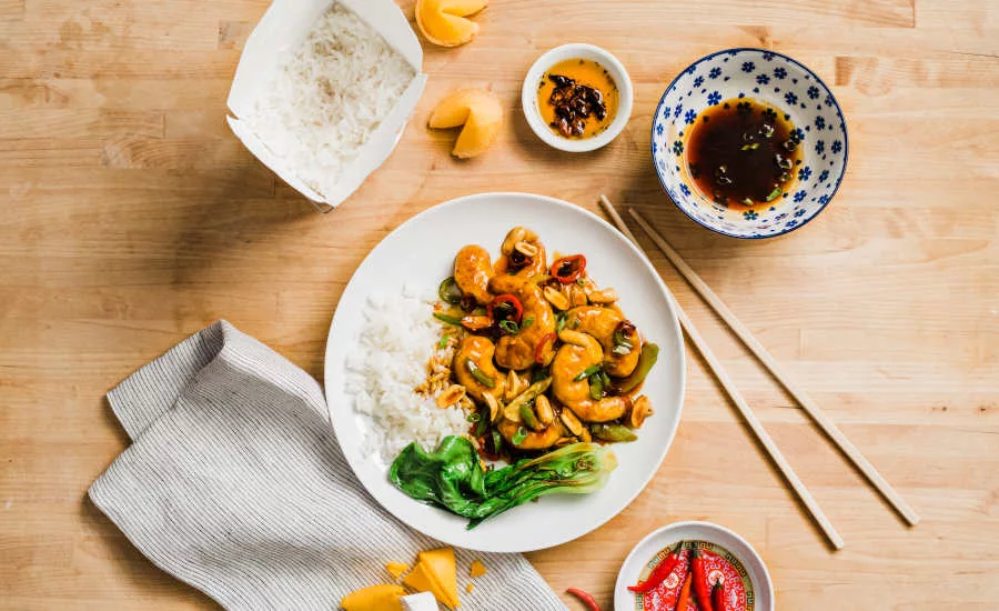 Plant-Based Kung Pao Shrimp Vegan Seafood New Wave Foods Dot Foods Restaurants