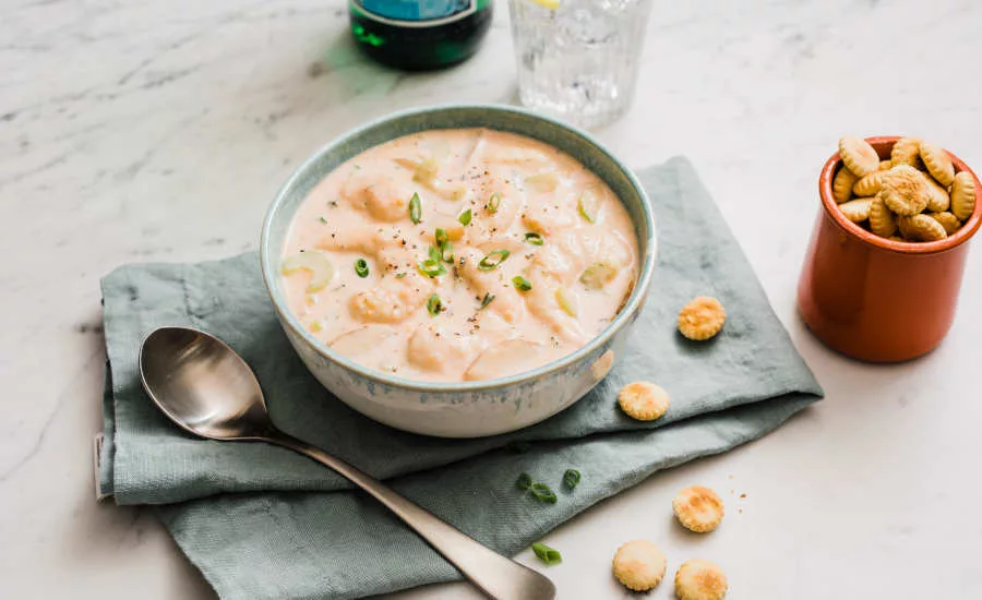 Plant-Based New England Shrimp Chowder Vegan Seafood New Wave Foods