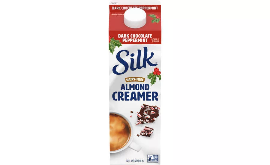 Seasonal Dairy Free Almond Coffee Creamer Dark Chocolate Peppermint Silk