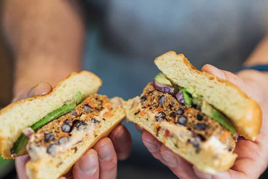 Inside of Veggie Burger Plant Based Actual Veggies