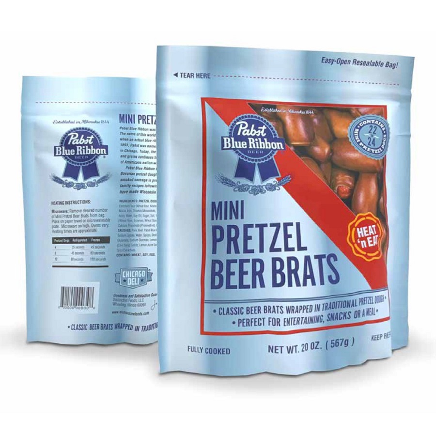 Pabst Blue Ribbon Beer Pretzel Wrapped Beer Brats Refrigerated