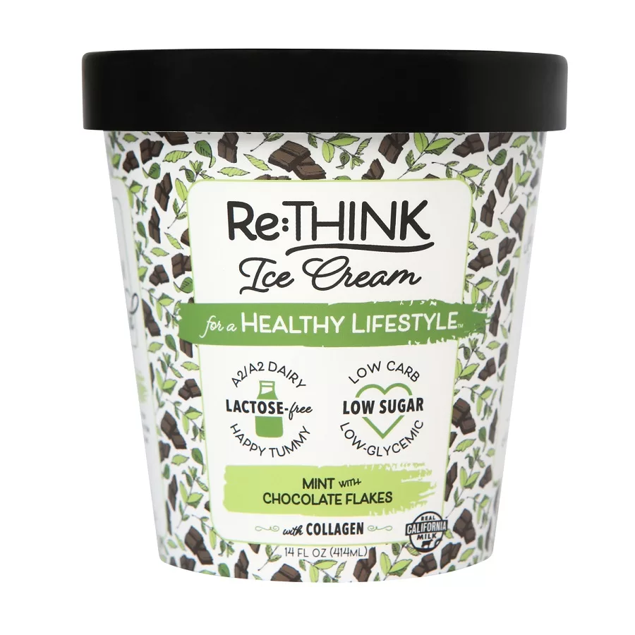 Lactose-Free Ice Cream Mint with Chocolate Flakes and Collagen
