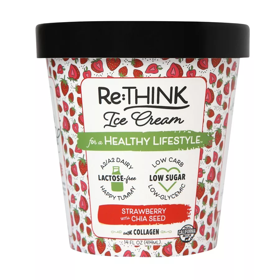 Lactose-Free Ice Cream Strawberry with Chia Seed and Collagen