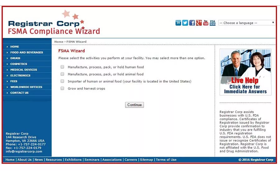 REgistrar FSMA wizard