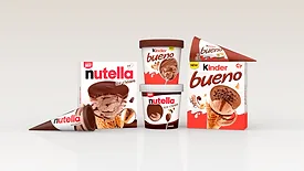 Nutella Ice Cream products against a shiny grey background.