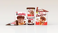 C Suite Wells Kinder Bueno Group Nutella Ice Cream products against a shiny grey background.