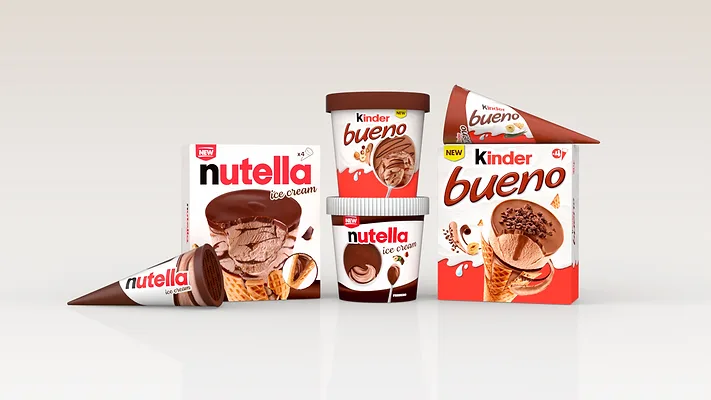 Nutella Ice Cream products against a shiny grey background.